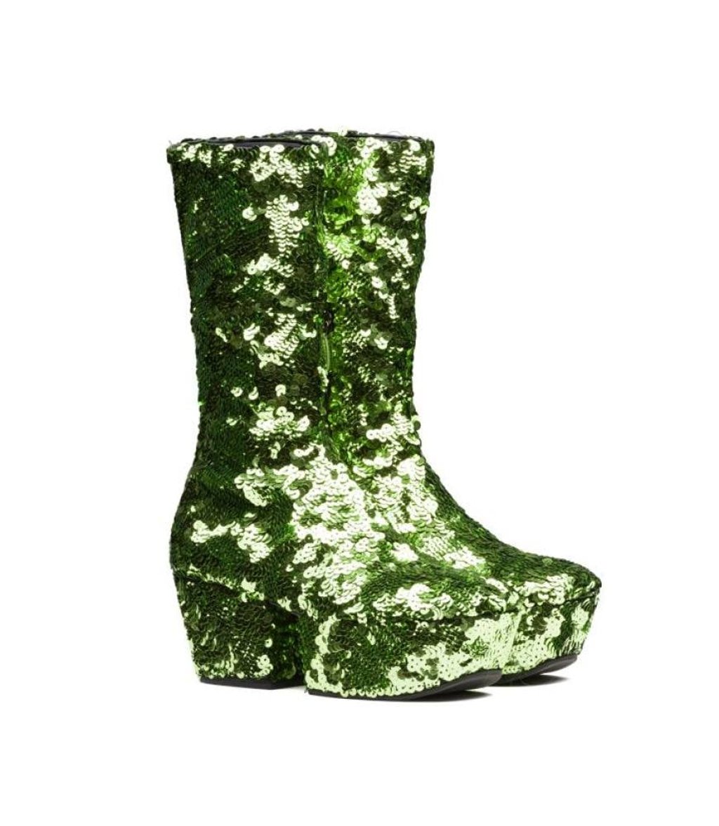 Shimmering sequinned boots from Prada. Photo: Handout