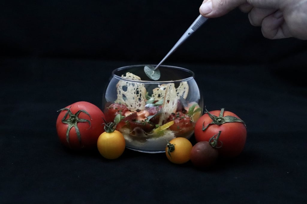 Japanese tomatoes, en texture, burrata, vanilla at Odyssée. Photo: Odyssée