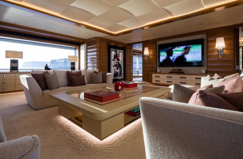The interior of Bill Gates mega yacht Lana where he celebrated his birthday with Jeff Bezos. Photo: @DisparityMatrix/Twitter The interior of Bill Gates mega yacht Lana where he celebrated his birthday with Jeff Bezos. Photo: @DisparityMatrix/Twitter