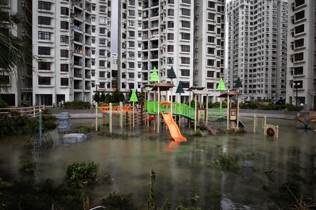 A playground at Heng Fa Chuen is submerged after Typhoon Mangkhut hits Hong Kong on September 16, 2018. Photo: SCMP / Winson Wong A playground at Heng Fa Chuen is submerged after Typhoon Mangkhut hits Hong Kong on September 16, 2018. Photo: SCMP / Winson Wong