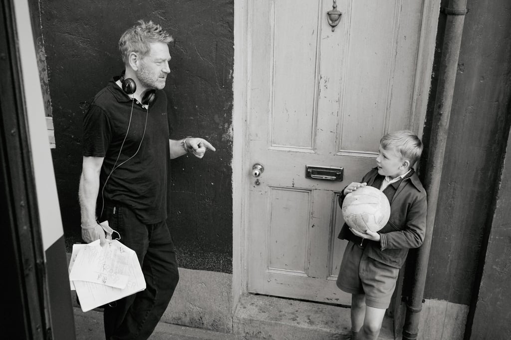 Director Kenneth Branagh (left) with actor Jude Hill on the set of Belfast. Photo: AP