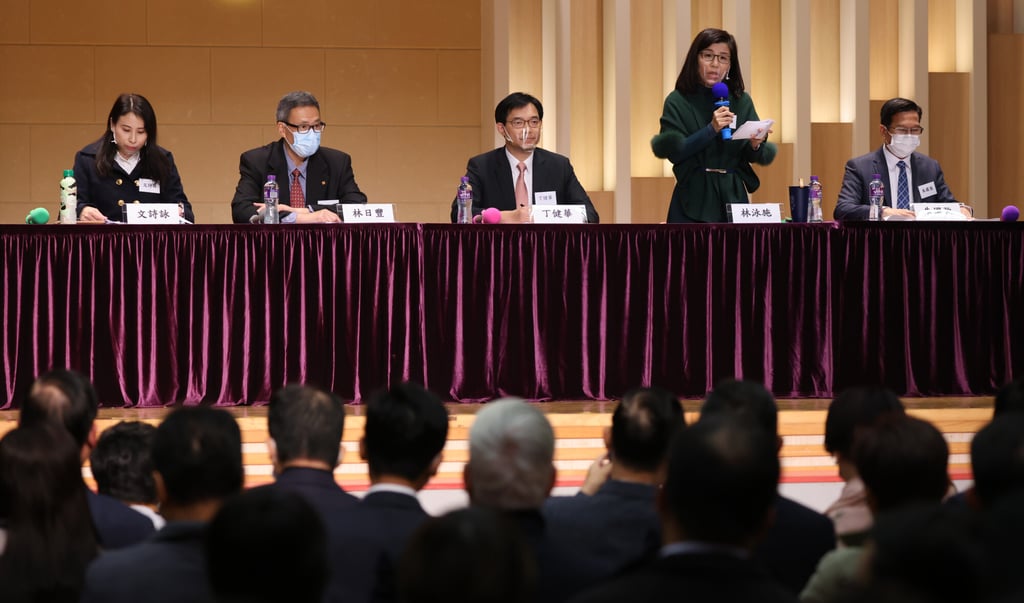 Candidates Jessica Man, James Lam, Ting Kin-wa, Lam Wing-sze and Chu Kwok-keung. Photo: Nora Tam