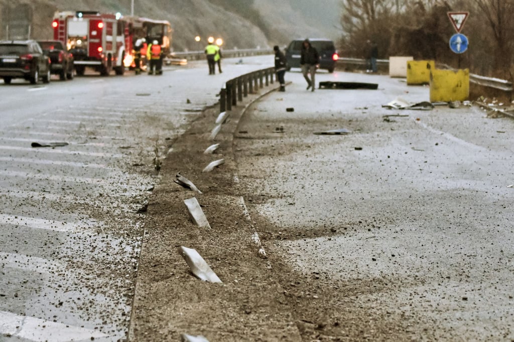 Damaged highway railing at the scene of a bus crash which killed at least 45 people on a highway in western Bulgaria. Photo: Bulphoto Agency via AP Damaged highway railing at the scene of a bus crash which killed at least 45 people on a highway in western Bulgaria. Photo: Bulphoto Agency via AP