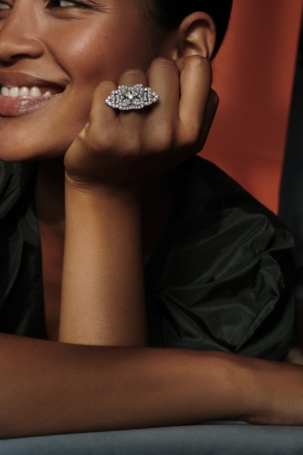 A high jewellery ring from the Enchanted Lotus collection in white gold with 6.78 carats of diamonds.