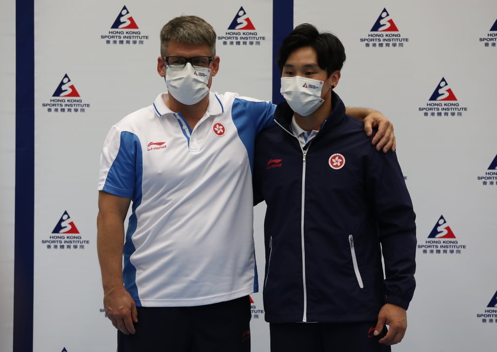 Gymnastics coach Sergiy Agafontsev with Shek Wai-hung. Photo: Jonathan Wong