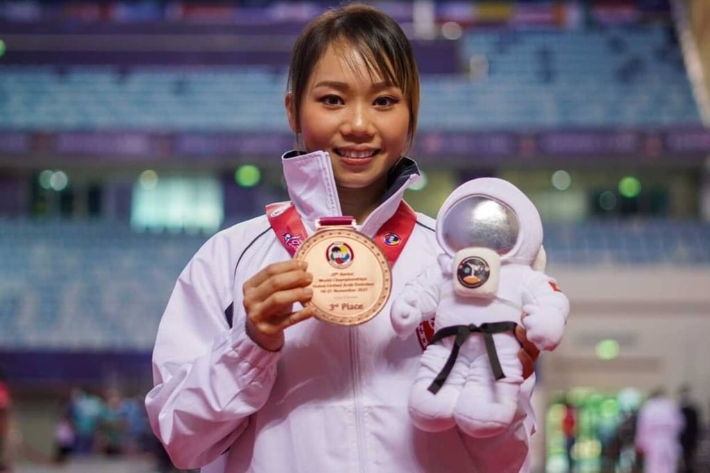 Hong Kong history making karate exponent Grace Lau Mo-sheung after winning the Karate World Championships individual women’s kata bronze in Dubai. Photo: Ali Reza Sharajpour