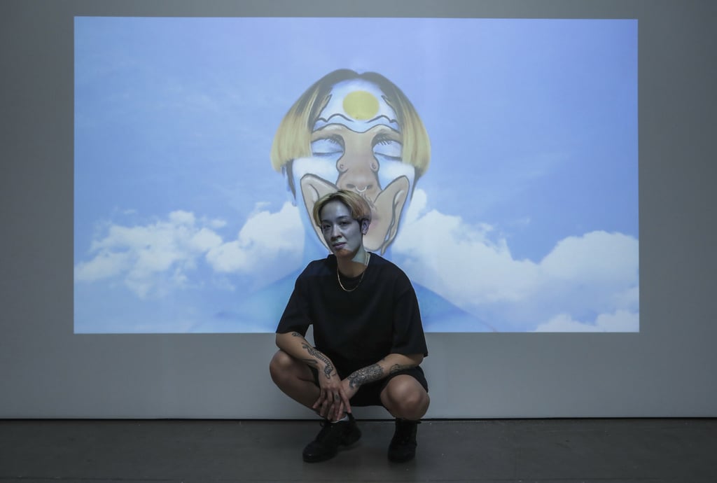Sin with their work The One at Blindspot Gallery. Photo: Jonathan Wong Sin with their work The One at Blindspot Gallery. Photo: Jonathan Wong