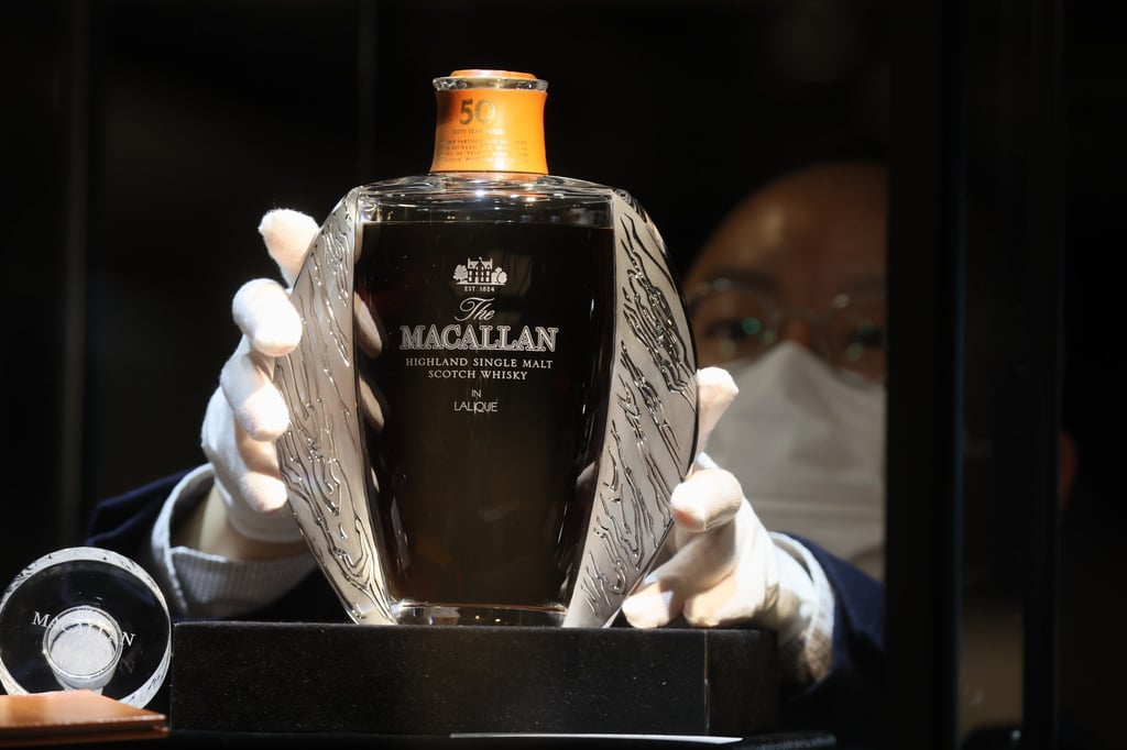 The 50-year old Macallan Lalique, estimated at HK$700,000 to HK$950,000 at the Bonhams auction in January 2021. Photo: Dickson Lee
