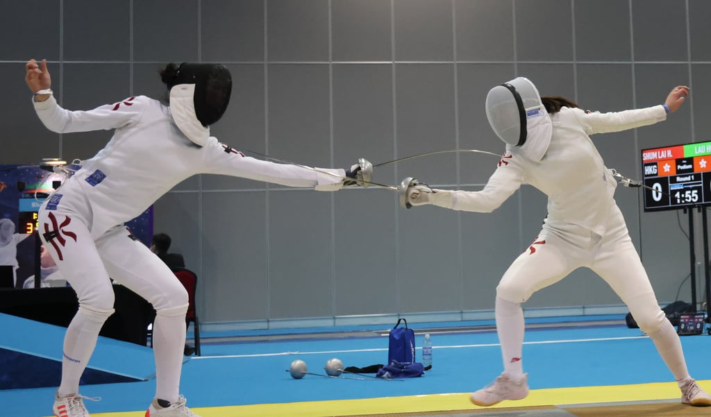 Hong Kong fencer Vivian Kong Man-wai (left) in action against Chan Wai-ling at the Hong Kong Open Fencing Championships at the AsiaWorld Expo. Photo: May Tse