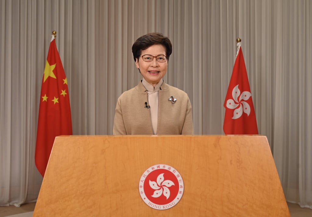 City leader Carrie Lam addresses the annual session of the Asian-African Legal Consultative Organization on Monday. Photo: Handout