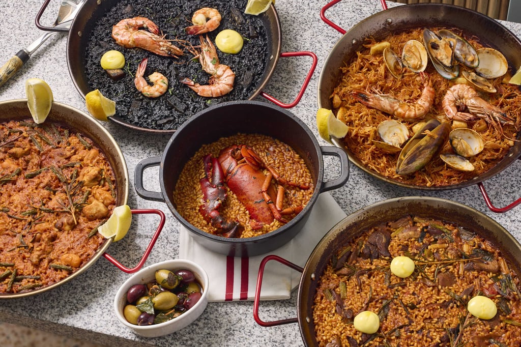 The wealth of paellas on offer at Majo. Photo: Handout