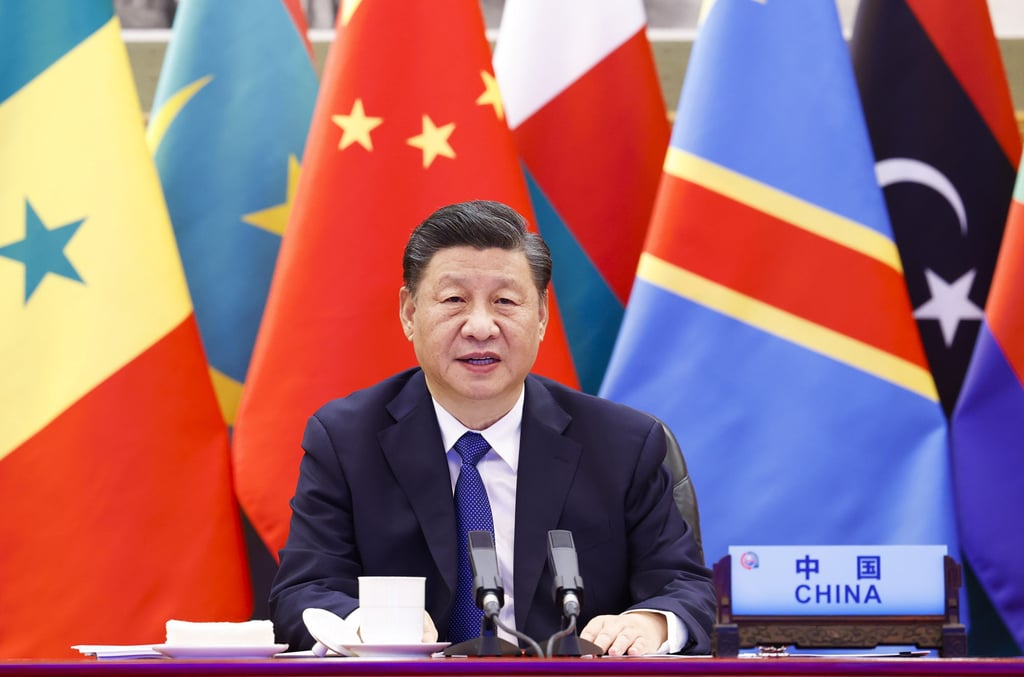 Chinese President Xi Jinping speaks at the opening of the Eighth Ministerial Conference of the Forum on China-Africa Cooperation, via a Beijing video link. Photo: Xinhua Chinese President Xi Jinping speaks at the opening of the Eighth Ministerial Conference of the Forum on China-Africa Cooperation, via a Beijing video link. Photo: Xinhua