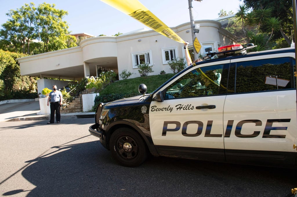 Police block access on the street where Jacqueline Avant’s house is in Beverly Hills, California. Photo: AFP