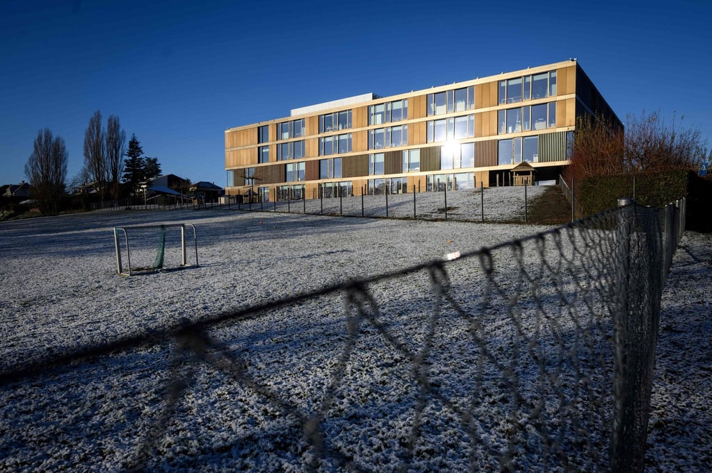 One of the buildings at the Châtaigneraie campus of the International School of Geneva, closed after two cases of the Omicron variant were found, in Founex, Switzerland. Photo: AFP