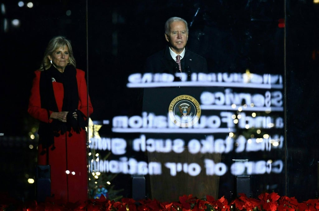 US President Joe Biden and first lady Jill Biden attend the National Christmas Tree lighting ceremony near the White House. Photo: AFP
