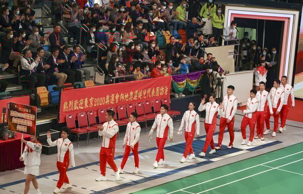Tokyo 2020 Olympic gold medallists from China enter the Queen Elizabeth Stadium in Wan Chai for their demonstration events. Photo: SCMP / May Tse Tokyo 2020 Olympic gold medallists from China enter the Queen Elizabeth Stadium in Wan Chai for their demonstration events. Photo: SCMP / May Tse
