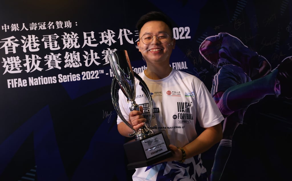 Hong Kong representative player Kenny Yung Shing-long is the champion of the FIFAe Nations Series 2022 – HKFA eFootball Open final at the CGA Esports Stadium in Mong Kok. Photo: SCMP / Dickson Lee Hong Kong representative player Kenny Yung Shing-long is the champion of the FIFAe Nations Series 2022 – HKFA eFootball Open final at the CGA Esports Stadium in Mong Kok. Photo: SCMP / Dickson Lee