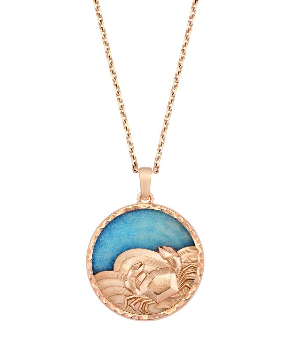 Zodiaque Cancri necklace in rose gold and blue quartz representing the sign’s water element. Photos: Van Cleef & Arpels