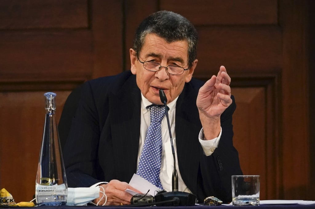 Tribunal chair Geoffrey Nice delivers the verdict of the independent tribunal assessing evidence on China’s alleged rights abuses against the Uygur people in London on Thursday. Photo: AP Tribunal chair Geoffrey Nice delivers the verdict of the independent tribunal assessing evidence on China’s alleged rights abuses against the Uygur people in London on Thursday. Photo: AP