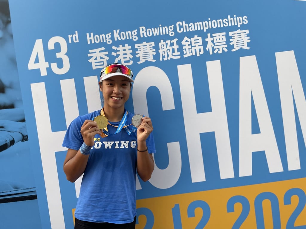 Olympian Winne Hung with her gold and silver medals at the Hong Kong Championships in Shek Mun. Photo: Chan Kin-wa