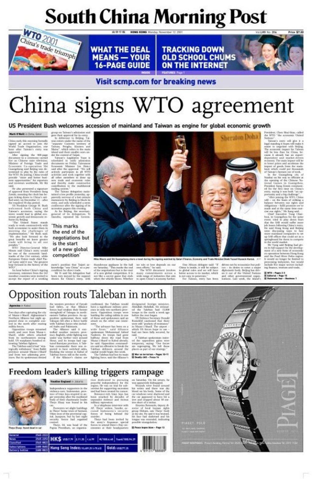 The front page of the Post on November 11, 2001 The front page of the Post on November 11, 2001