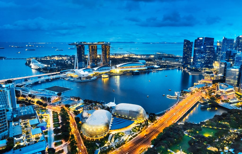 Singapore at night, Aerial view of Marina Bay. Photo: Getty Images