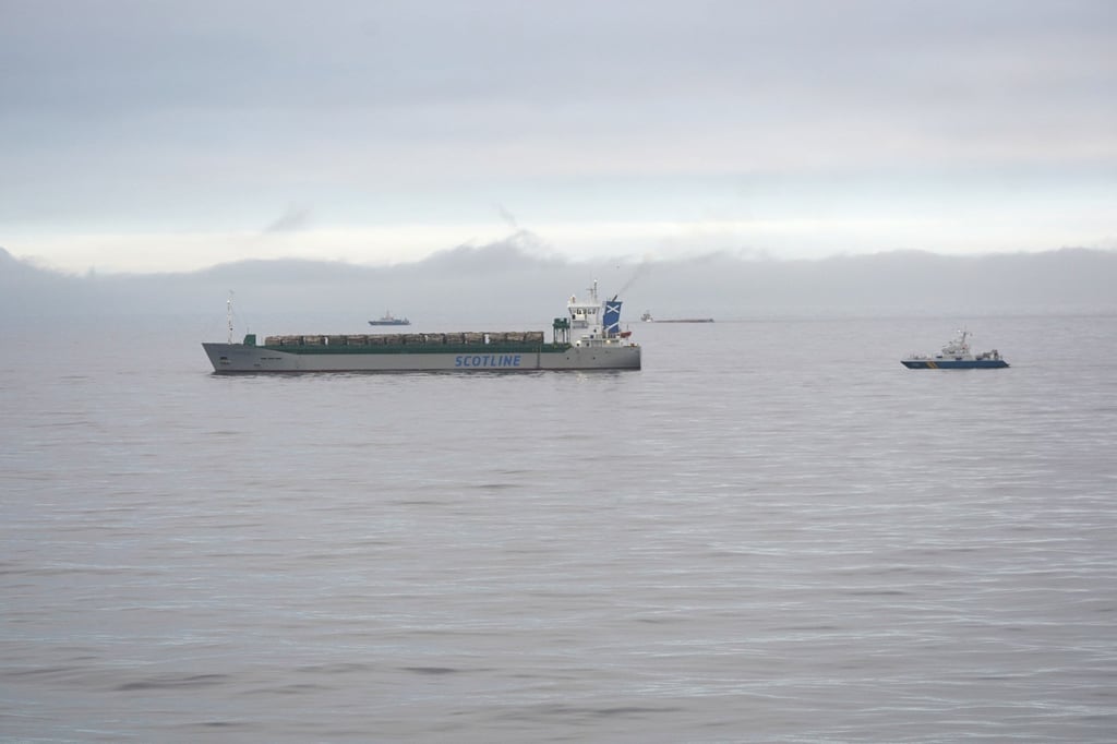 The British cargo ship Scot Carrier is seen after the collision with the Danish cargo ship Karin Hoj in the Baltic Sea between the Swedish city of Ystad and the Danish island Bornholm on Monday. Photo: EPA-EFE The British cargo ship Scot Carrier is seen after the collision with the Danish cargo ship Karin Hoj in the Baltic Sea between the Swedish city of Ystad and the Danish island Bornholm on Monday. Photo: EPA-EFE