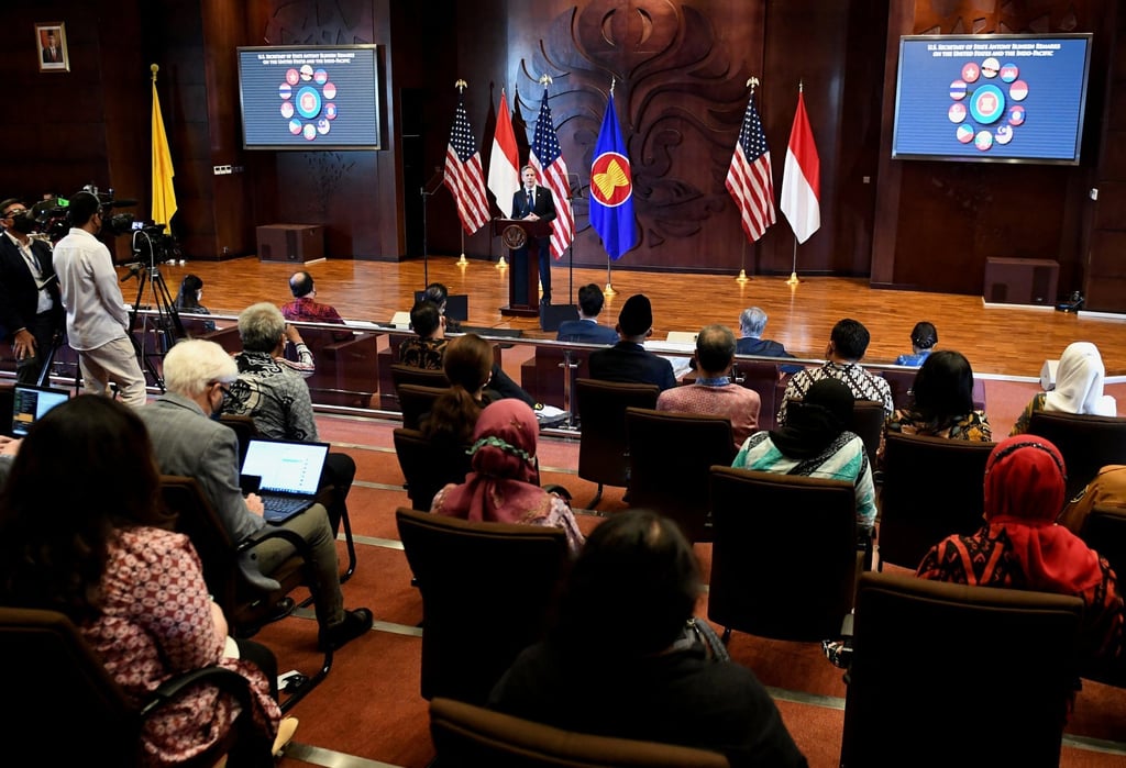 US Secretary of State Antony Blinken speaks at the University of Indonesia in Jakarta on Tuesday. Photo: Pool via Reuters