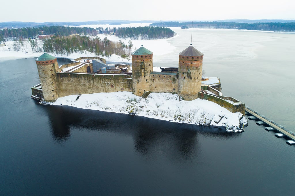 The mediaeval Olavinlinna fortress on Lake Saimaa on a cloudy day in March in Savonlinna, Finland. Photo: Shutterstock Images The mediaeval Olavinlinna fortress on Lake Saimaa on a cloudy day in March in Savonlinna, Finland. Photo: Shutterstock Images