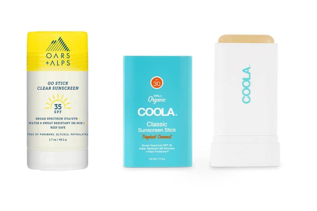 The Oars + Alps Go Stick Clear Sunscreen and the Coola Classic Sunscreen Stick.