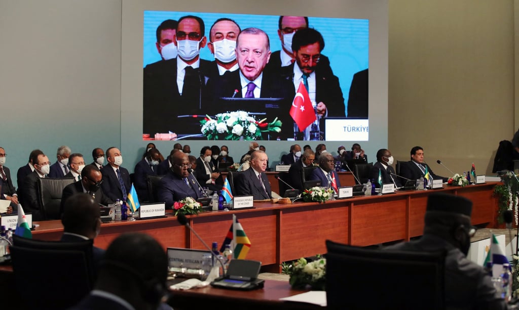 Turkish President Recep Tayyip Erdogan (C) makes a speech during the official opening session of the 3rd Turkey-Africa Partnership Summit, in Istanbul on December 18. Photo: Turkish Presidential Office, via AFP Turkish President Recep Tayyip Erdogan (C) makes a speech during the official opening session of the 3rd Turkey-Africa Partnership Summit, in Istanbul on December 18. Photo: Turkish Presidential Office, via AFP