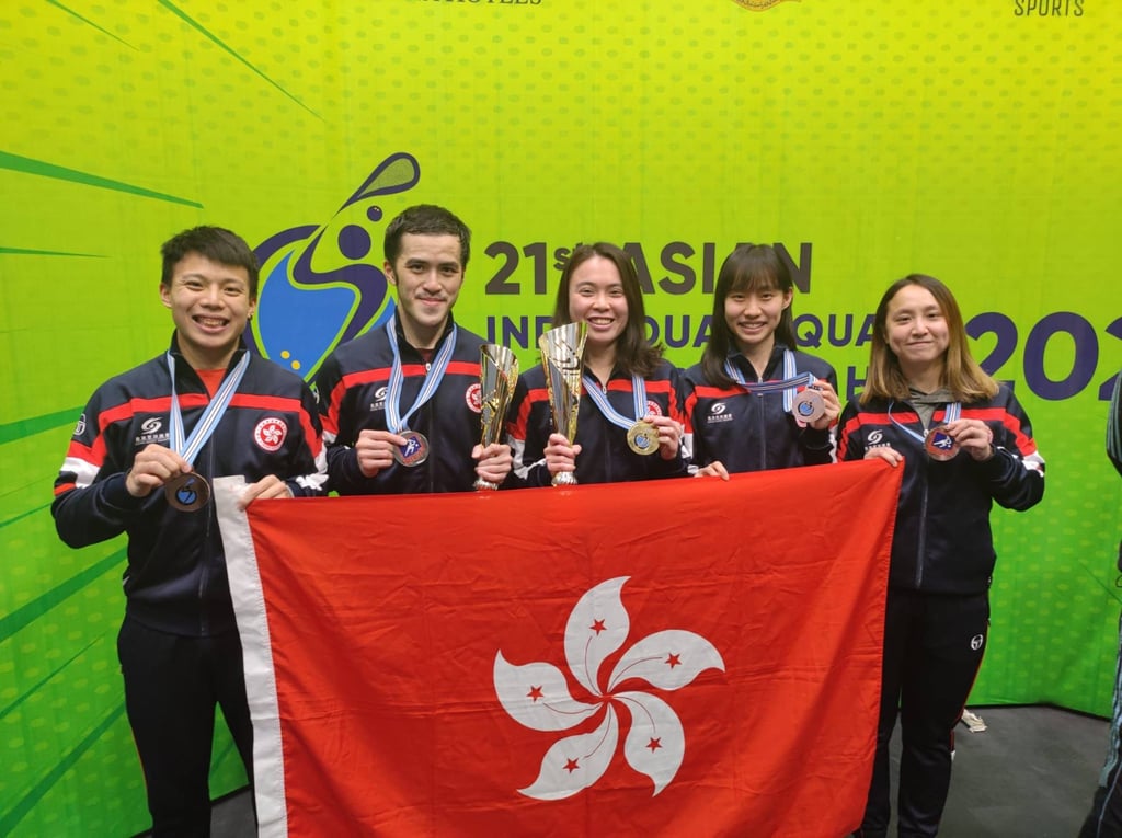 Hong Kong players at the Asian Championships (from left) Alex Lau Tsz-kwan, Yip Tsz-fung, Tong Tsz-wing, Ho Tze-lok and Liu Tsz-ling. Photo: Handout