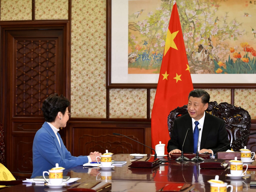 Hong Kong Chief Executive Carrie Lam meets President Xi Jinping in Beijing on December 16, 2019. Photo: Handout