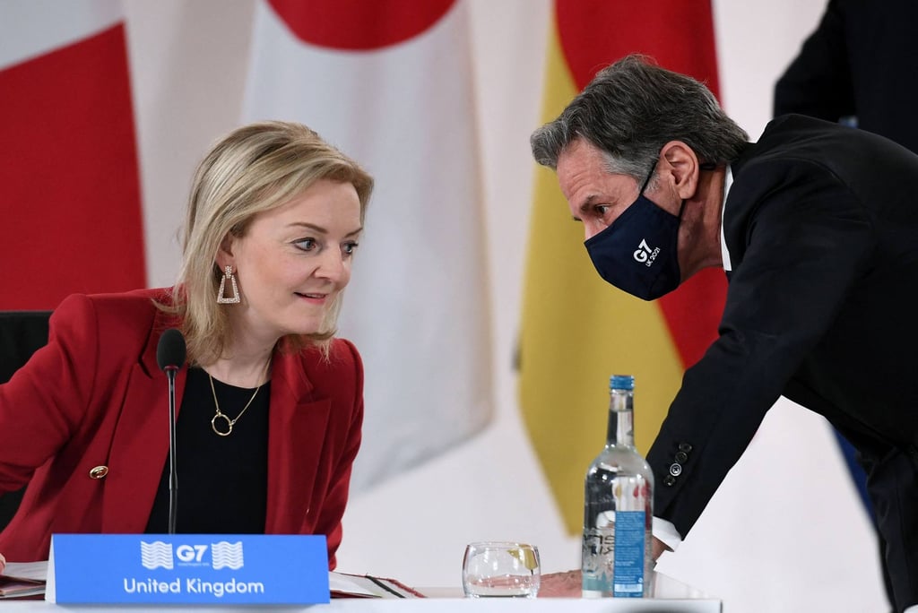 Britain’s Foreign Secretary Liz Truss and US Secretary of State Antony Blinken at this month’s G7 foreign ministers meeting in Liverpool, UK. File photo: AFP Britain’s Foreign Secretary Liz Truss and US Secretary of State Antony Blinken at this month’s G7 foreign ministers meeting in Liverpool, UK. File photo: AFP