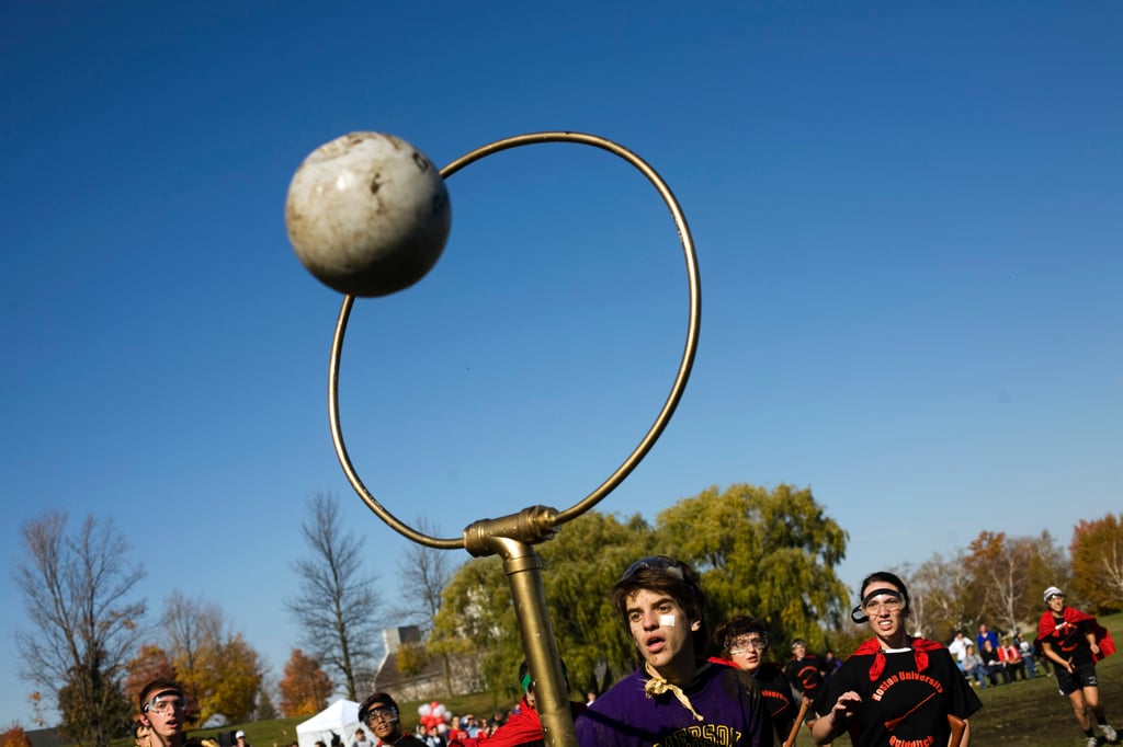 A quidditch tournament in the US in 2008. Quidditch, the sport from JK Rowling’s Harry Potter books, was first adapted into a real-life game in 2005. The sport is a cross between soccer, dodgeball, and rugby. Photo: AFP A quidditch tournament in the US in 2008. Quidditch, the sport from JK Rowling’s Harry Potter books, was first adapted into a real-life game in 2005. The sport is a cross between soccer, dodgeball, and rugby. Photo: AFP