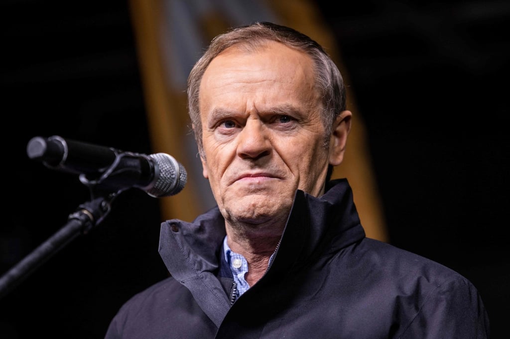 Former EU chief Donald Tusk, now leader of Poland’s main opposition grouping Civic Platform, speaks during a demonstration in Warsaw. Photo: AFP