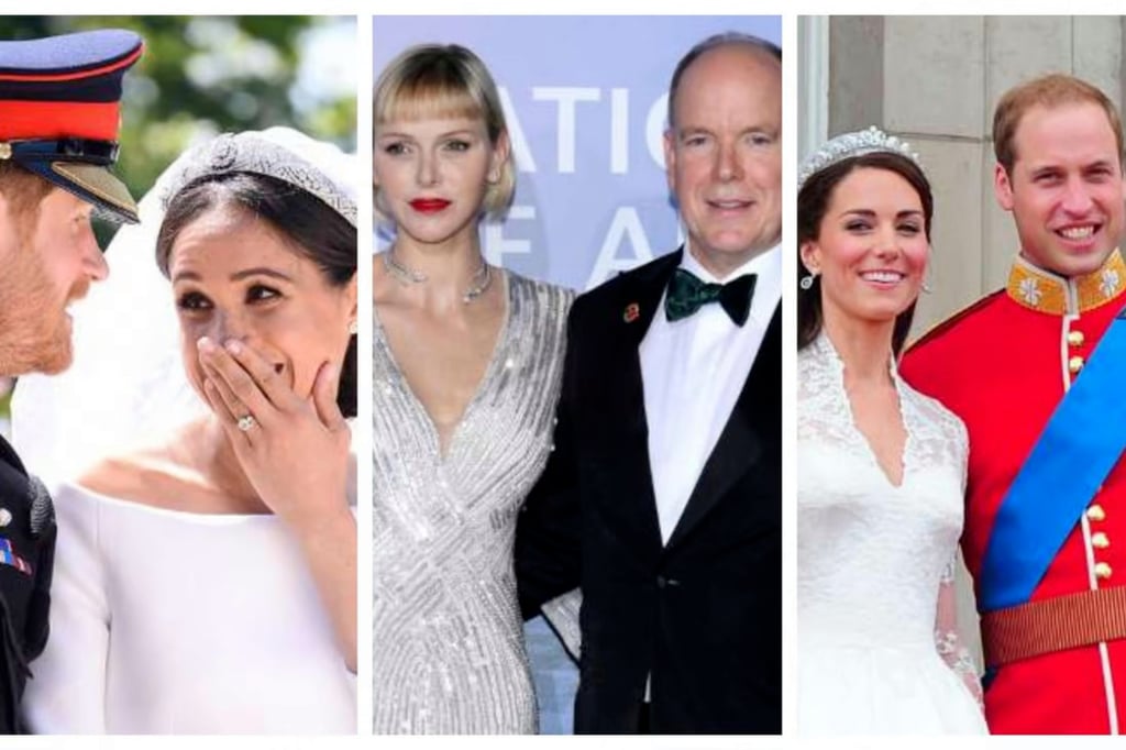 Meghan Markle, Charlene Wittstock and Kate Middleton are just three “commoners” who married into royalty. Photo: Bang Showbiz