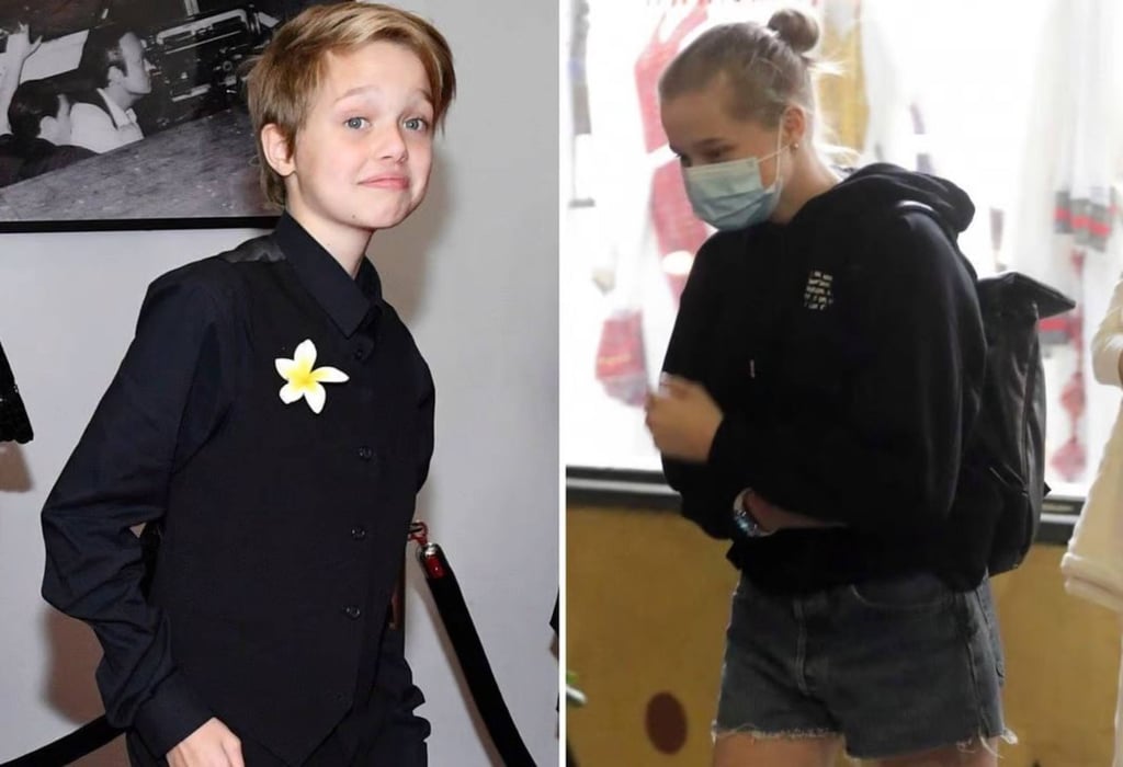 Shiloh Jolie-Pitt in 2017 vs 2021. Photos: Getty, VCG