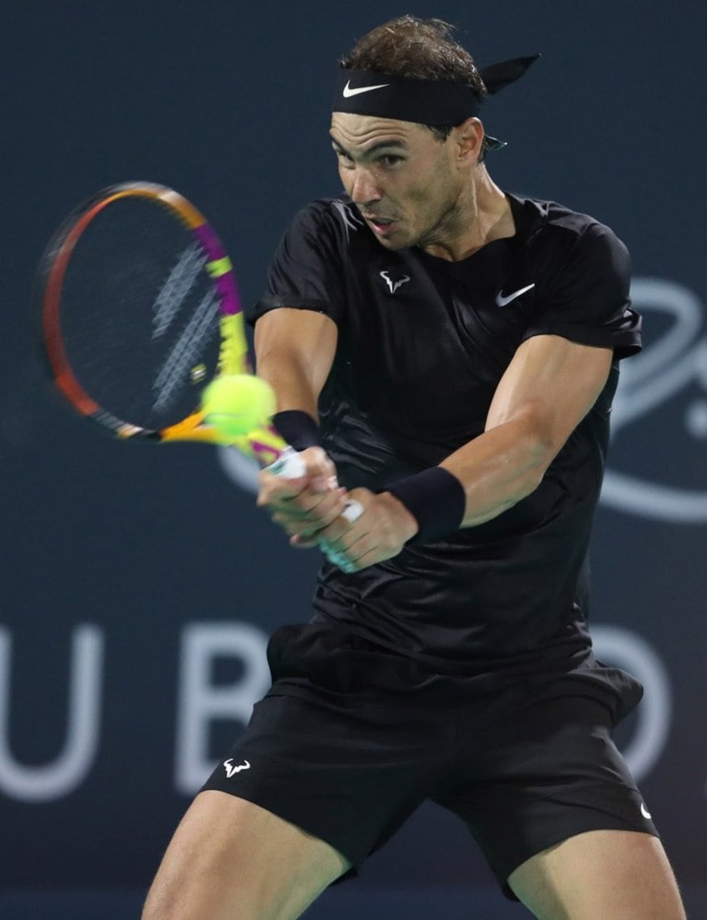 Rafael Nadal in action against Andy Murray of Britain during their semi final match at the Mubadala World Tennis Championship in Abu Dhabi. Photo: EPA-EFE