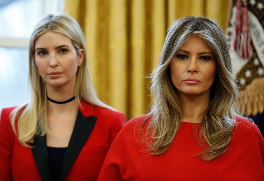 Melania Trump and Ivanka Trump watch as former US President Donald Trump speaks in the Oval Office of the White House, February 2017. Photos: Reuters