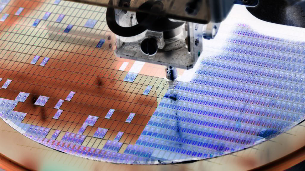 Silicon wafer negative color in die attach machine in semiconductor manufacturing. Photo: Shutterstock. Silicon wafer negative color in die attach machine in semiconductor manufacturing. Photo: Shutterstock.