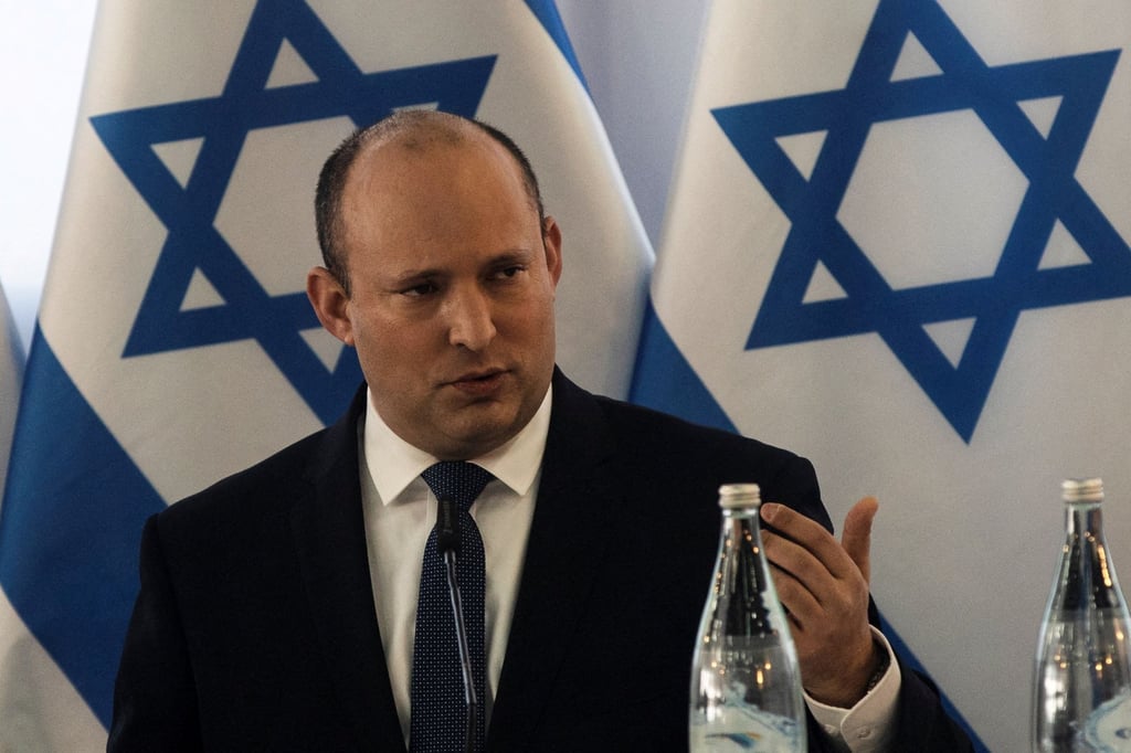 Israeli Prime Minister Naftali Bennett speaks at the weekly cabinet meeting in Kibbutz Mevo Hama in the Israeli-occupied Golan Heights on Sunday. Photo: Reuters