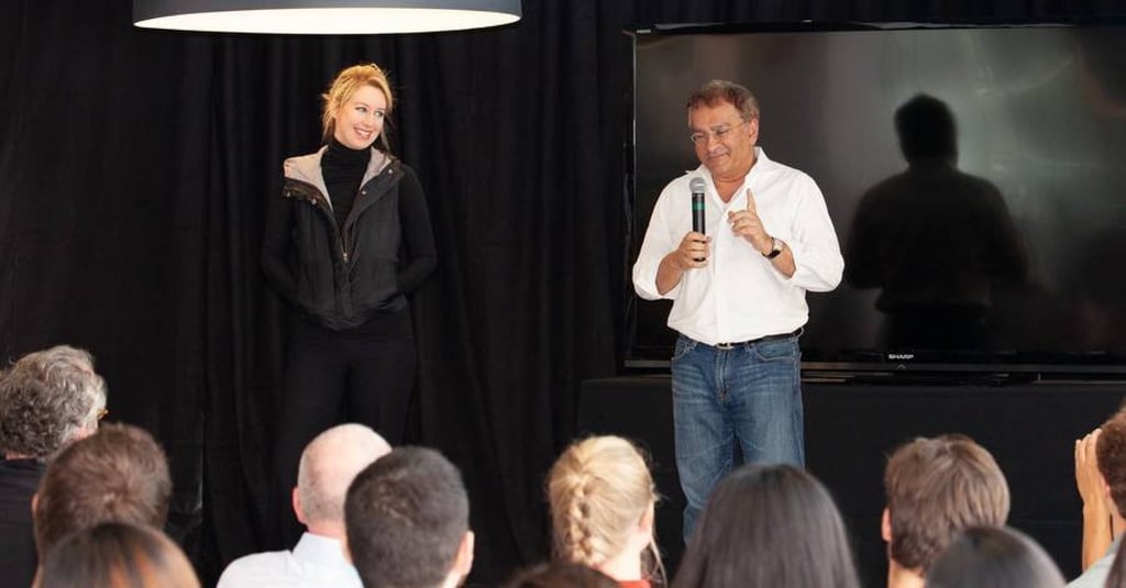 Elizabeth Holmes and her ex-boyfriend Ramesh “Sunny” Balwani, who was also second-in-command at Theranos. Photo: @profblue/Twitter Elizabeth Holmes and her ex-boyfriend Ramesh “Sunny” Balwani, who was also second-in-command at Theranos. Photo: @profblue/Twitter