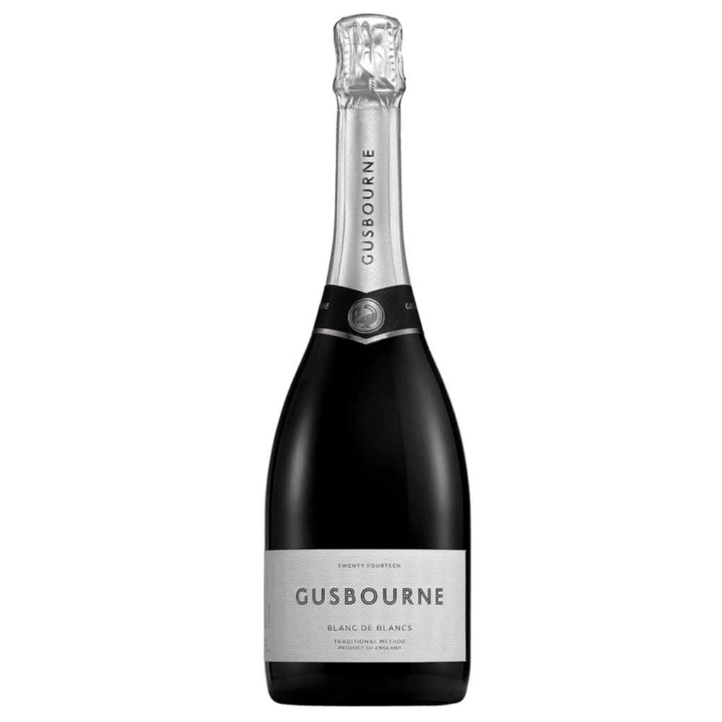 A bottle of Gusbourne Blanc de Blanc English sparkling wine.