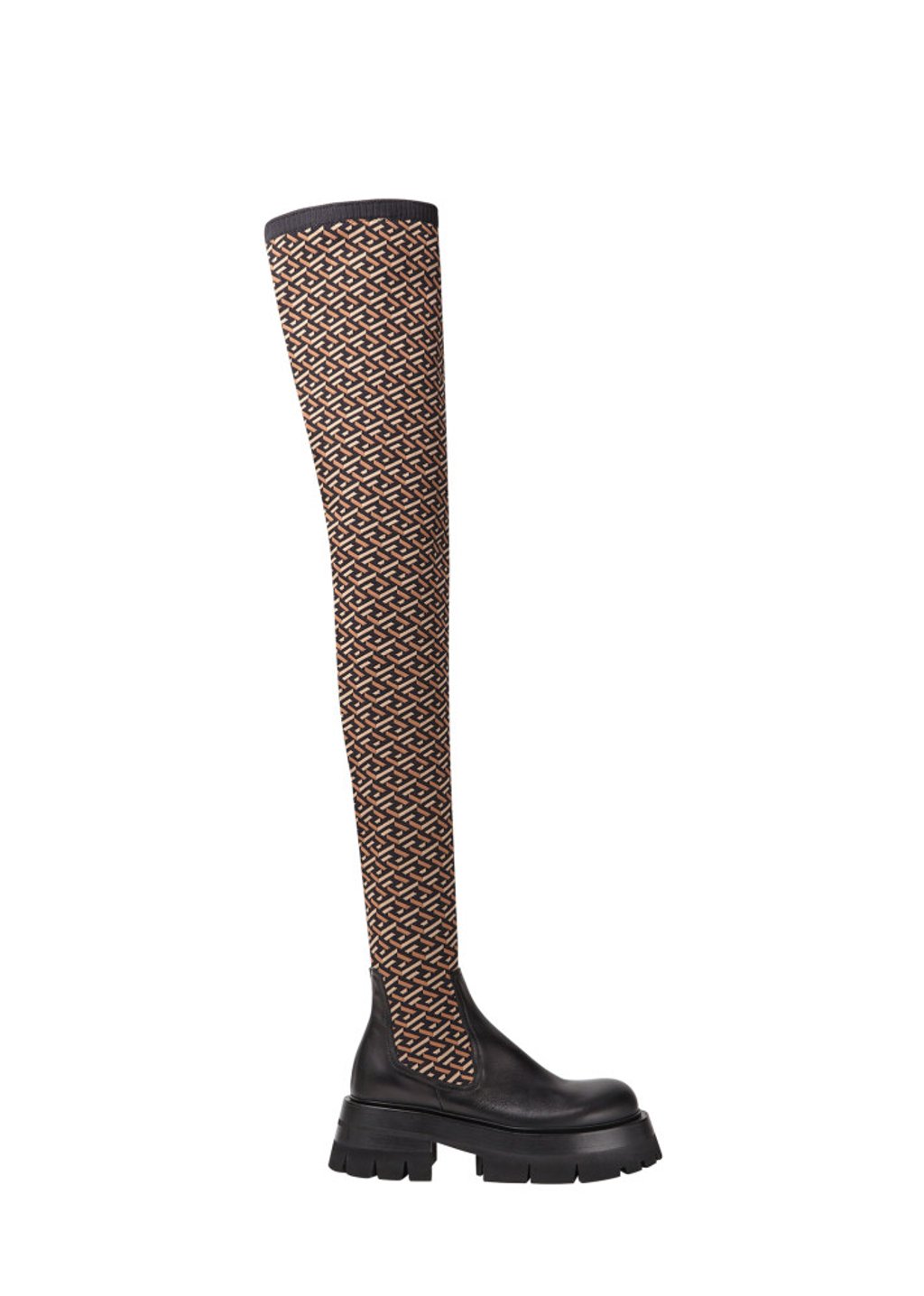 Versace Leonidas thigh high boots, US$1,495. Photo: Versace