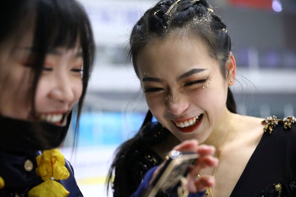 Figure skater Zhang Yixuan and her sister, costume designer Zhang Yifan, at a training session in Beijing, China. Photo: Reuters/Tingshu Wang