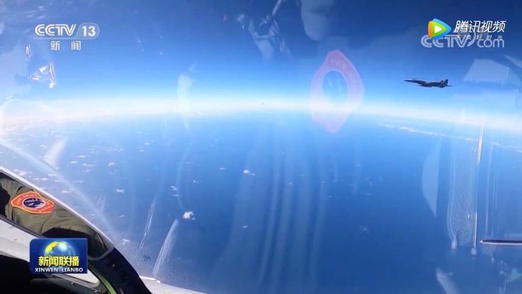 State television aired footage showing a Japanese F-15J fighter jet from the perspective of a Chinese J-15. Photo: CCTV