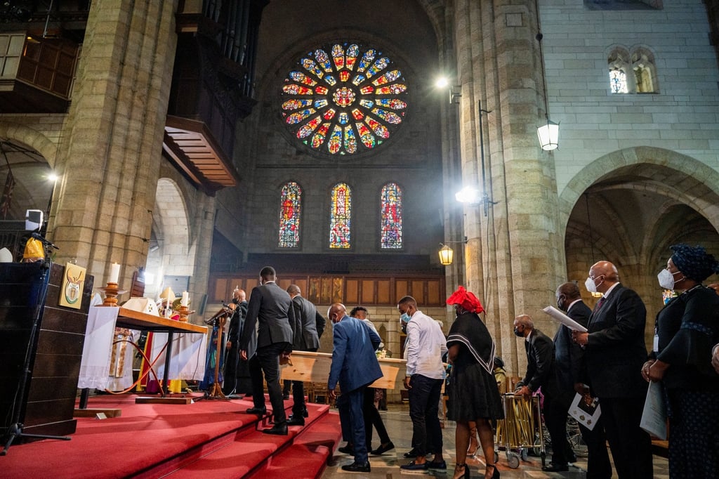 The coffin of late Archbishop Desmond Tutu is carried during the state funeral. Photo: Reuters