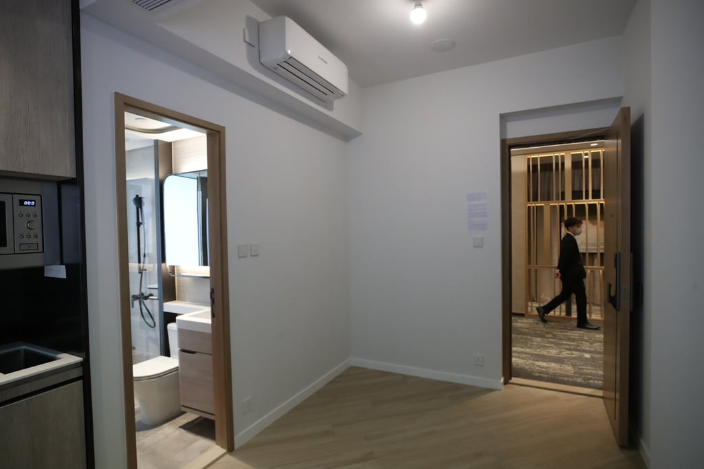 Interior of unmodified show flat, saleable area is 228 sq. ft, at SoYo sale office in Mong Kok. Photo: SCMP / Edmond So
