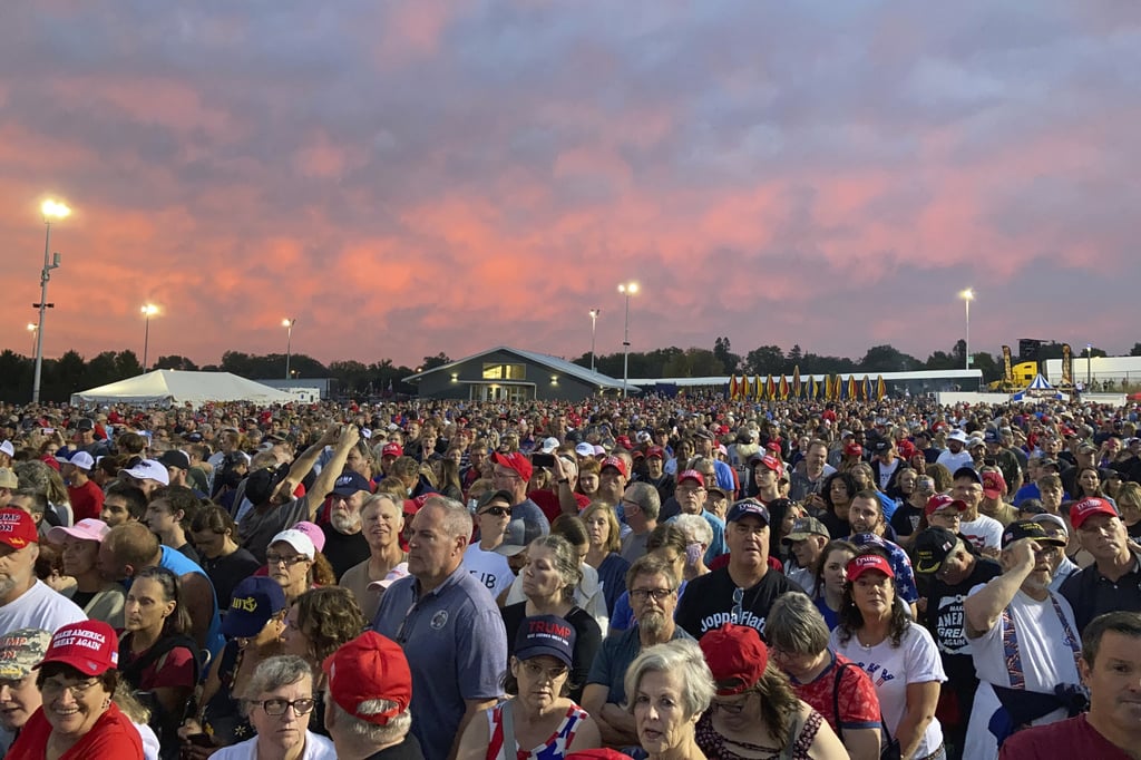 People gather ahead of an appearance by former president Donald Trump at a rally at the Iowa State Fairgrounds in Des Moines, Iowa, on October 9 last year. In a Morning Consult/Politico poll last December, more voters said they’d like to see Trump run in 2024 than incumbent Joe Biden. Photo: AP